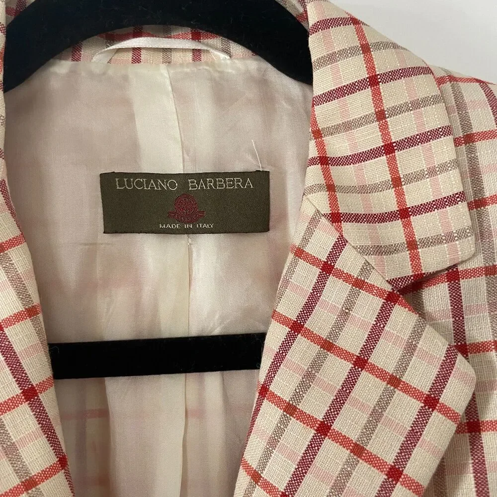 Women's Luciano Barbera Blazer Made in Italy Linen Plaid Size 40 IT - US Small